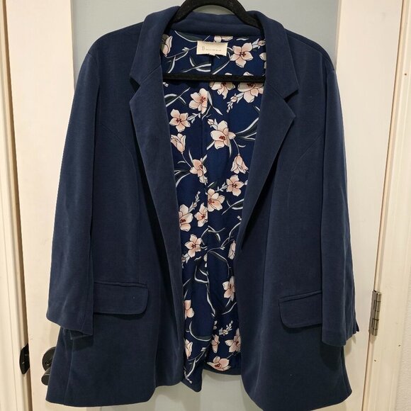 Skies Are Blue Jackets & Blazers - Skies Are Blue Plus Size 2X Navy Blue Blazer – Floral Lined Lightweight Work